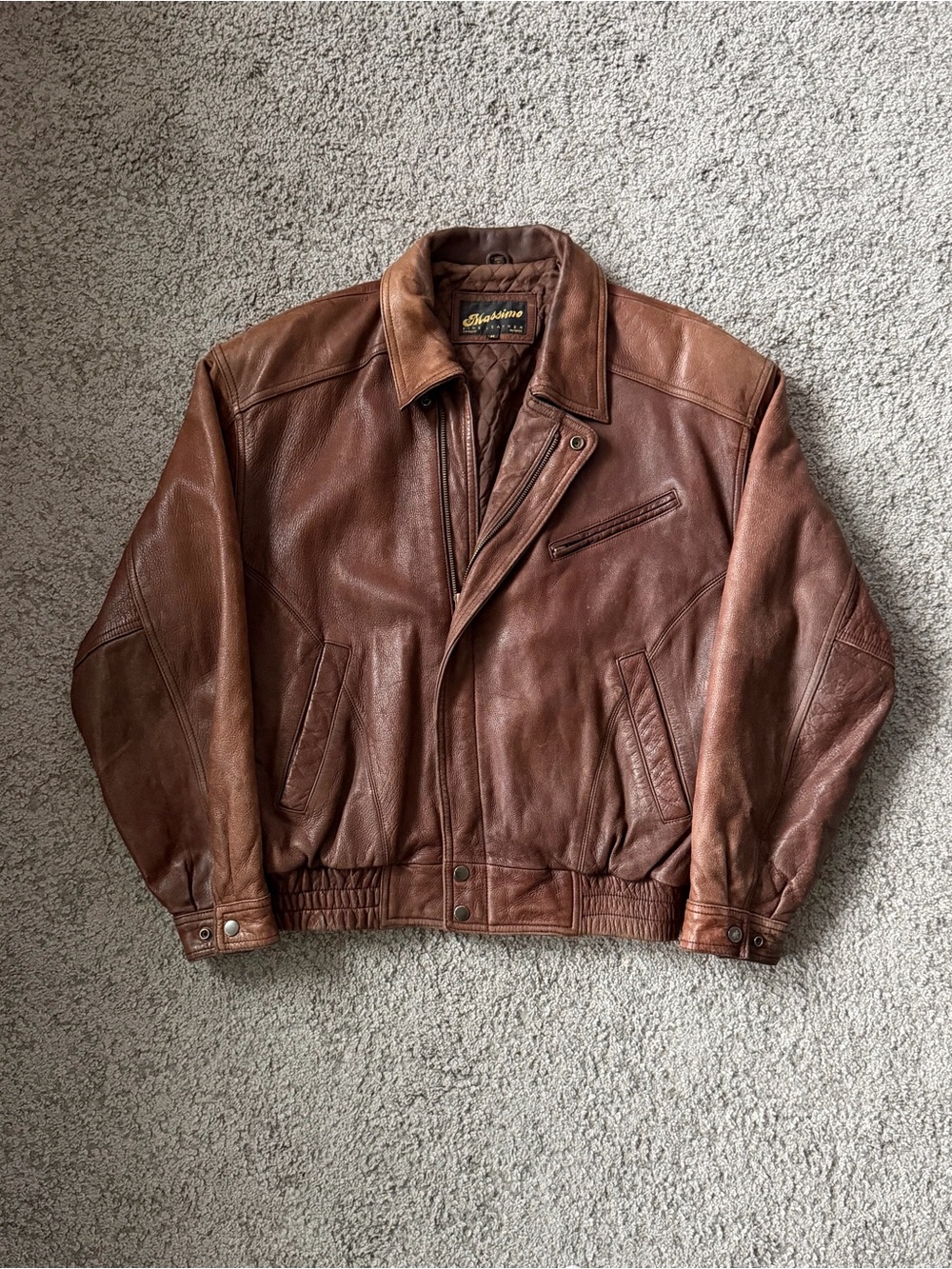 Vintage Massimo Brown Leather Bomber Jacket